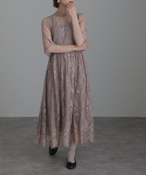 atlo（アトロ） ドレス スカラップ パーティードレス お呼ばれミモレ丈