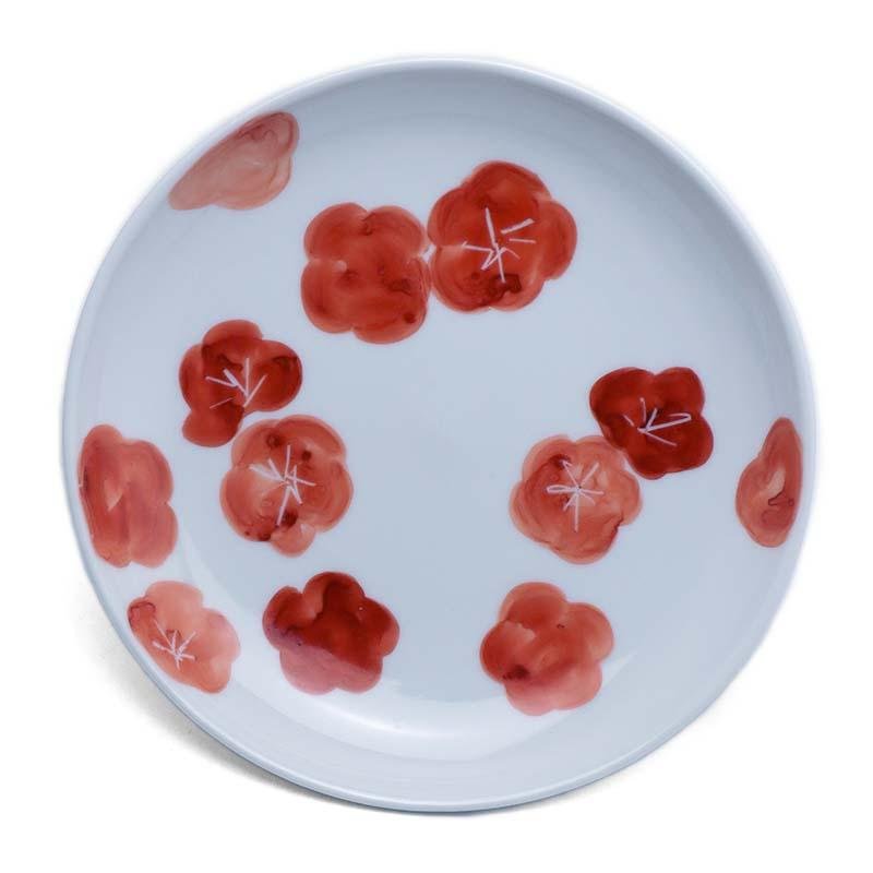 九谷焼：赤絵梅文皿・5寸・須田菁華《小皿・16.2cm》 : 和食器の愉しみ