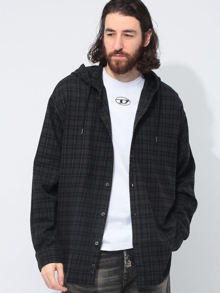 DIESEL (ディーゼル) チェック柄 フーディー 長袖 シャツ